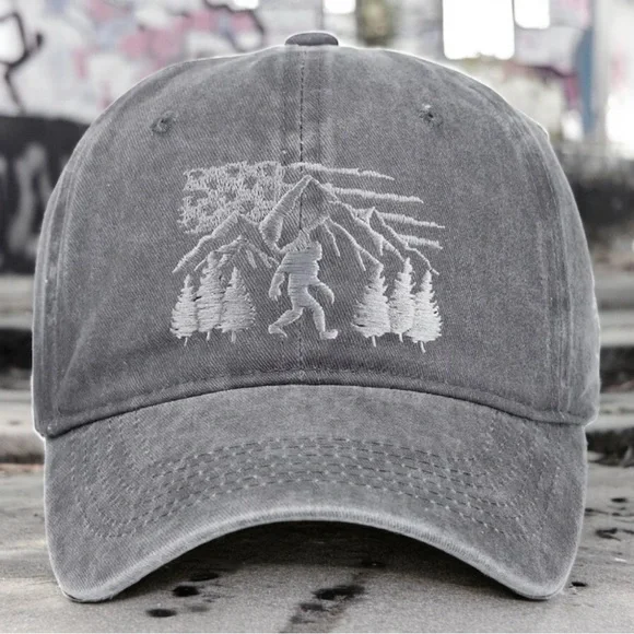 🆕 Unisex Retro Washed Baseball Cap Embroidered Sasquatch Bigfoot USA Flag - Picture 7 of 11